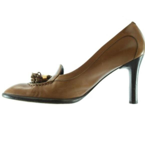 TODS Brown Heels with Gold Tassels Size 38.5 EU